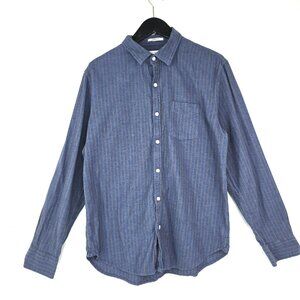 Lucky Brand Navy Grey Pinstriped SAturday Stretch Classic Fit Long Sleeve Shirt